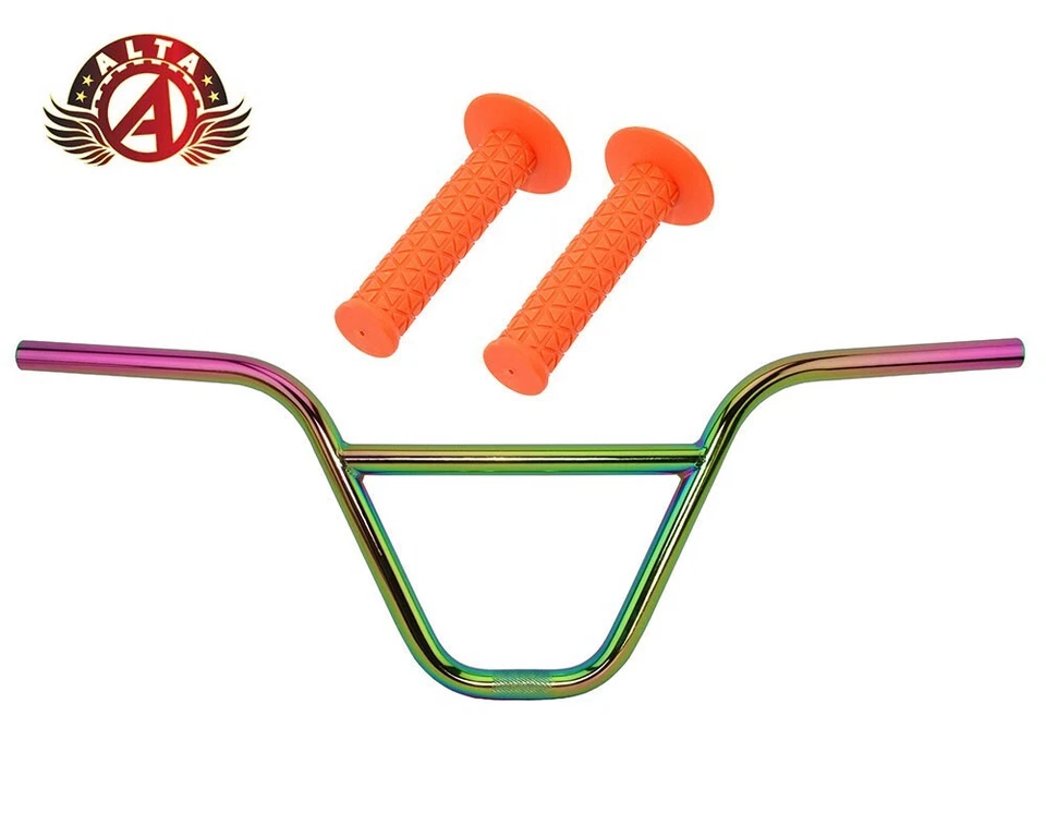 ALTA BMX CHROMOLY Z-Bar Handlebar OIL SLICK W/ 124mm TRIANGLE BMX GRIPS. - Image 1 of 1