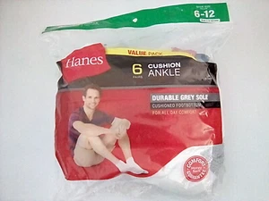 Hanes Mens Cushion Ankle Socks, White, Shoe Size 6-12, 6 pairs - Free Shipping! - Picture 1 of 2