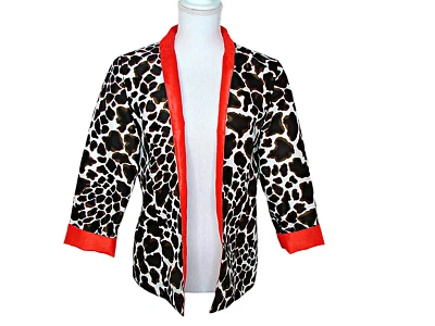 Chaqueta Blazer Chicos Estampado Animal Leopardo Frente Abierto Con Borde Rojo Talla 0 XS 4/6 Foto 1 de 4