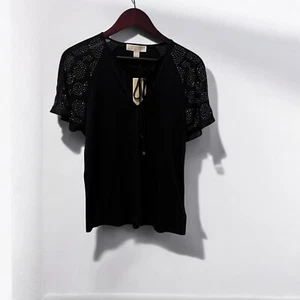 Michael Michael Kors schwarzes Oberteil vorne Schlüsselloch Strass Fledermaus Flügelärmel neu mit Etikett - Bild 1 von 5