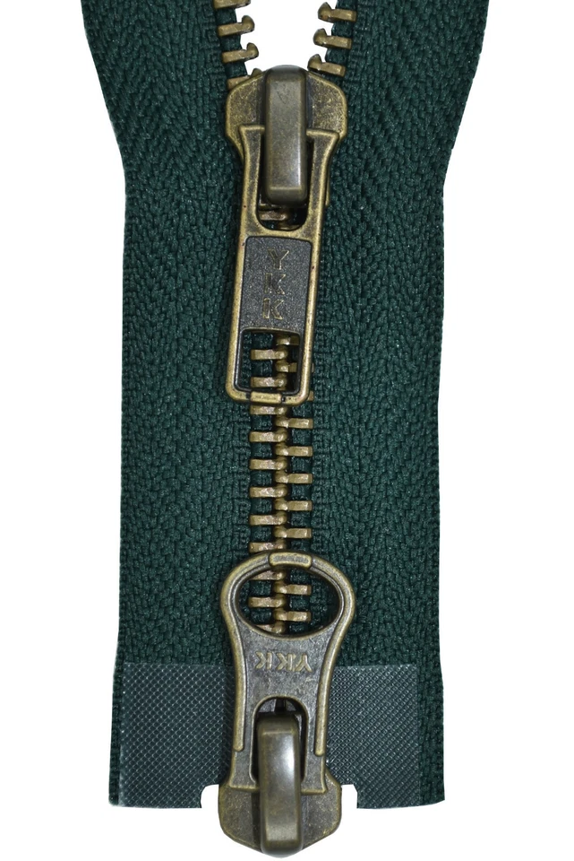 YKK Reißverschluss von 30-100 cm 5 mm metall dunkel grün 2 Weg teilbar 890