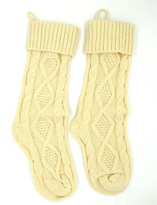 Christmas Stockings Set of 2 Ivory, 18 Inches Large Christmas Stockings - Picture 1 of 10