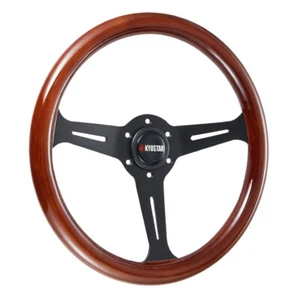 NEW Universal 14'' Wooden Steering Wheel Wood Grain Trim Chrome Spoke 350mm 6X70 - Picture 1 of 6