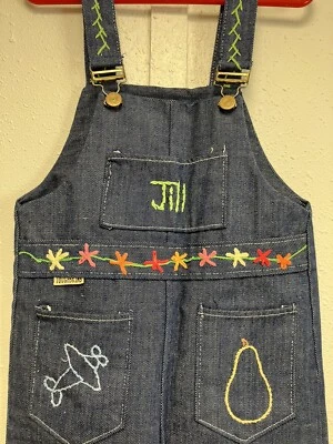 Vtg 70s Kids Children  SEARS Toughskins Denim Overalls Embroidered “JILL” Rare - Image 1 of 4