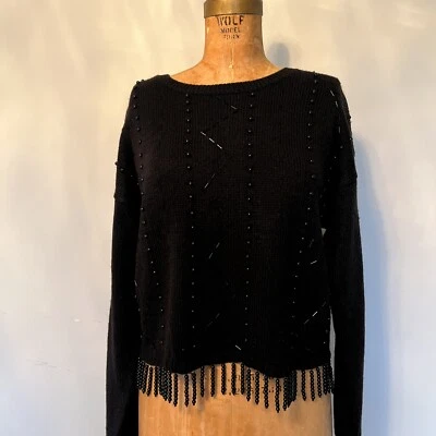 Vintage Spice Of Life Beaded Tassel Embellished Party Sweater Black Size Large - Image 1 of 4
