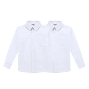Bienzoe Boys School Uniform Shirt Long Sleeve Dress Button Down Tops 2 PCS Pack - Picture 1 of 22