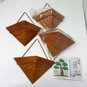 Four Pack Small Wall Pockets for Plants Succlents Solid Wood Metal Hangers 7" 4" - Picture 1 of 8