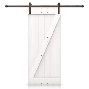 CALHOME Sliding Barn Door 24" x 84" Z Pattern Pine Wood White w/ Hardware Kit - Picture 1 of 6