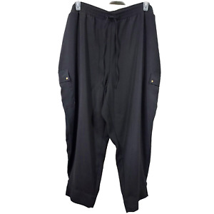 Susan Graver Cargo Pants Elastic Waist Pullon Womens Plus 3X Pockets Black