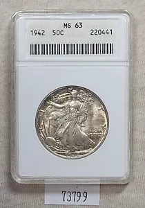 WPCoins ~ 1942 $0.50 Walking Liberty ANACS MS-63 - Picture 1 of 5