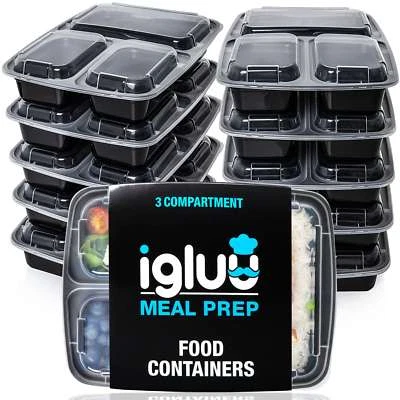 IGLUU MEAL PREP Igluu Meal Plastic Food Storage Container Meal Prep BPA Free 3 Compartment 10 Pc
