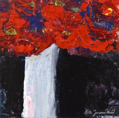 Red Abstract Rose Flower Painting 4x4 Original Floral Wall Art Mini - Image 1 of 4