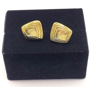 MONET Modernist Asymmetrical Gold Tone Clip On Classy vintage Earrings Signed - Picture 1 of 8