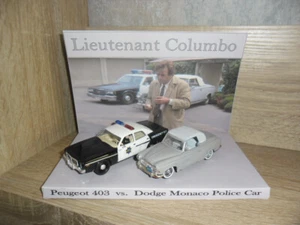 COLUMBO PETER FALK PEUGEOT 403 vs. POLICE CAR DODGE MONACO 1:43 Diorama - great! - Imagen 1 de 11