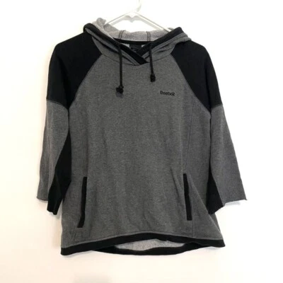 REEBOK Gris Negro Colorblock Manga 3/4 Sudadera con Capucha MANGAS MEDIANAS ALTERADA Foto 1 de 4