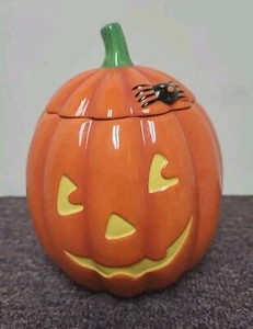 Hallmark Halloween Jack 0 Lantern Spider Ceramic Pumpkin Candy Treat Jar 6" x 8" - Picture 1 of 8