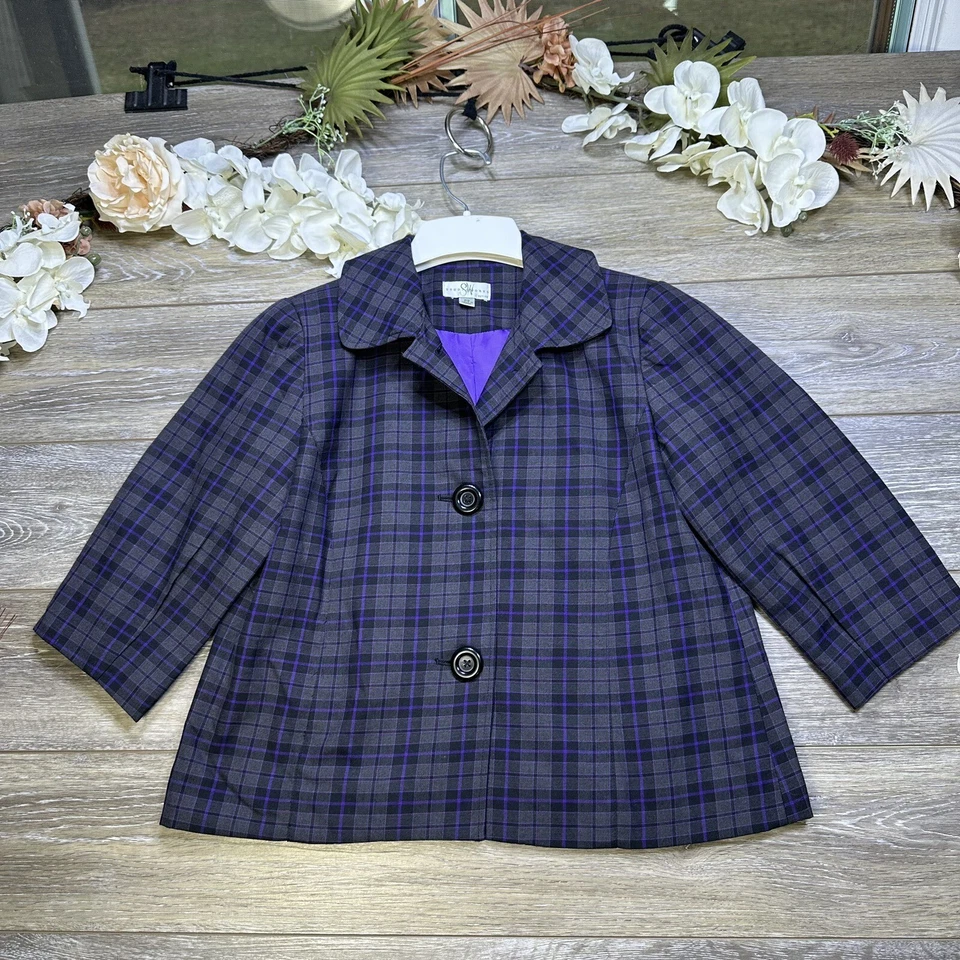 Blazer Chaqueta Talla Pequeña Petites PS Mujer Gris Púrpura Botón Oficina Carrera Foto 1 de 4