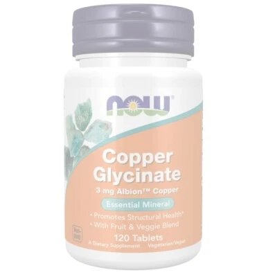 NOW Foods Glicinato de Cobre, 3mg, Promueve la Salud Estructural, 120 Comprimidos Foto 1 de 4