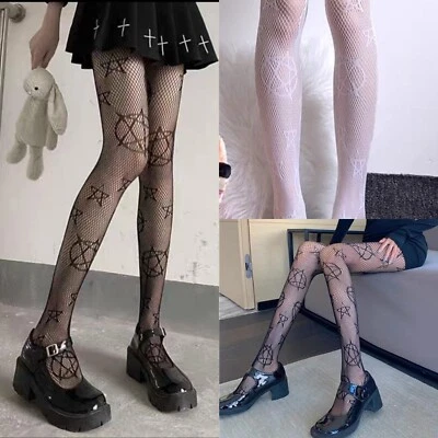 Pentagrama Gótico Harajuku Cosplay Estrellas Red de Pesca Medias Pantimedias Halloween 10-16 Foto 1 de 4