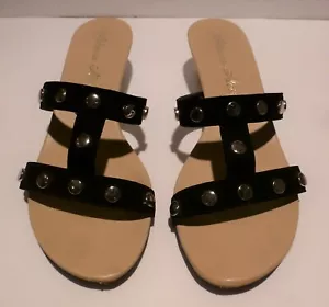 Women's Athena Alexander Black Leather Gladiator Wedge Sandals Size 10 - Picture 1 of 6