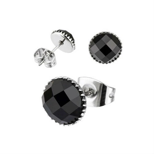 Par De Pendientes Hombre Mujer Acero Redondo Multi Cara Piedra Ónix Negra 110 - Imagen 1 de 1