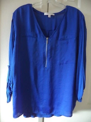 Blusa Top Actualizada Ellen Tracy Azul Real Jersey y Tejido con Cremallera Frontal 1X 14 16 XL Foto 1 de 4