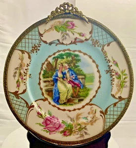 DE COLECCIÓN FRANCÉS U.C. LIMOGES PLACA DECORATIVA 10.2" CON MARCO BRONCE V/G c. 1920 - Imagen 1 de 9