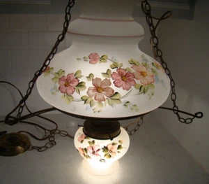 Vintage Frosted Glass Floral Hanging Hurricane Swag Ceiling Light Lamp - Picture 1 of 15