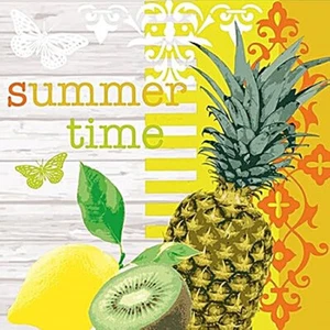 20 Servietten 33 x 33 cm 3lg.Papier  Summer Time Früchte Kiwi Zitrone Ananas - Bild 1 von 1