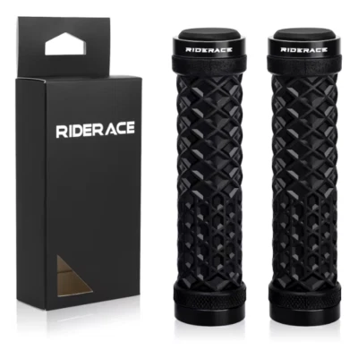 Riderace Lock on Waffle Grips Flangeless BMX MTB with Bar Ends Black - Image 1 of 4