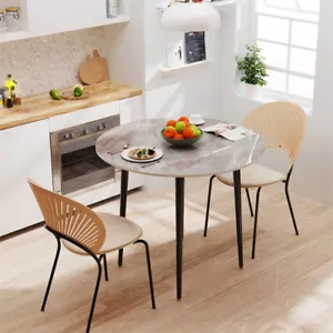 32" Marble Dining Table Round Elegant Furniture Coffee Table Glossy Grey & Black - Picture 1 of 12