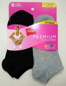 HANES Women's Grey & Black Liners #721/6P Polyester Blend 1-6pk Size 8-12 - Picture 1 of 1