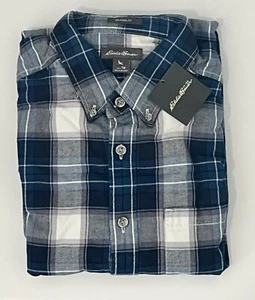Eddie Bauer Flannel Shirt Men’s Medium Tall Blue Plaid Long Sleeve Button Up New - Picture 1 of 6
