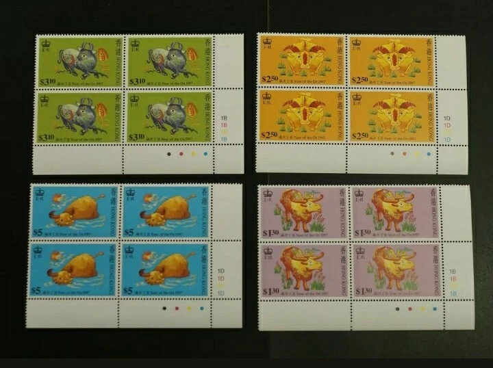 1997 Hong Kong Lunar Year of Ox Set MNH × 4 (Block of 4) - Image 1 of 1