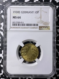 1930-E Germany 10 Pfennig NGC MS64 Lot#G9516 Choice UNC! - Picture 1 of 3