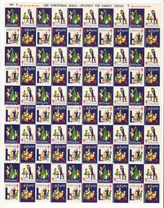 Hoja completa de sellos de Navidad 1961 Estados Unidos - familia, árbol de Navidad - Imagen 1 de 3