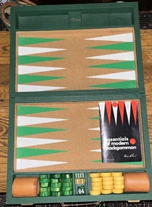 Vintage Crisloid Backgammon Set Bakelite 1.5” Chip w/ Case Green/Yellow - Picture 1 of 18