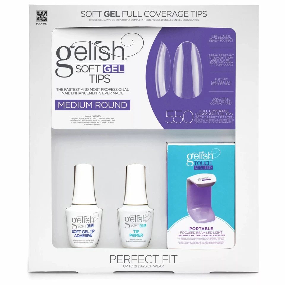 Kit de introducción de gel suave gelish medio redondo cobertura completa puntas de uñas con lámpara Foto 1 de 1