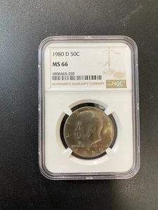 1980 D KENNEDY HALF DOLLAR NGC MS-66 - UNCIRCULATED - CLAD - CERTIFIED SLAB -50C - Picture 1 of 2