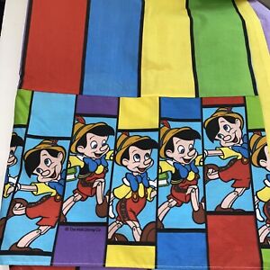 Vintage 1992 Disney Pinocchio Twin Flat Sheet Made in Usa Colorblock Stripe