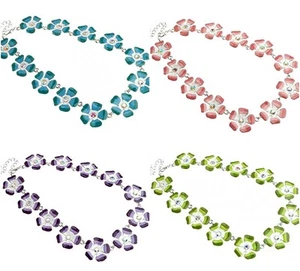 Designer Shabby Chic Enamelled Floral Daisy Flower Necklace w/ Swarovski Crystal - Picture 1 of 5