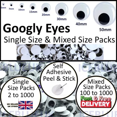 ICEBLUEUK Googly Eyes Self-Adhesive Huge Choice of Single & Mixed Size Pack Options