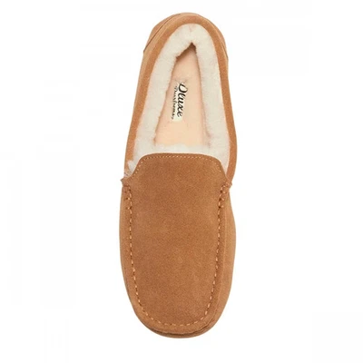 Zapatillas mocasín castaño 13 dluxe by dearfoams Nelson genuinas de piel de oveja para hombre Foto 1 de 2