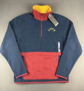 Neu mit Etikett Levis Jacke Herren blau rot Fleece 1/4-Reißverschluss kleiner Colorblock - Bild 1 von 6