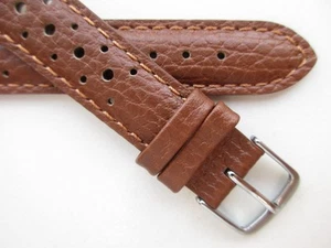 Light brown leather RALLY Perforated Sport 17 MM watch band strap - Picture 1 of 5