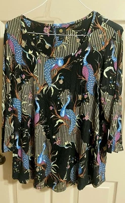 Top elástico flamenco negro profundo manga 3/4 talla grande 1X JM Collection Foto 1 de 4