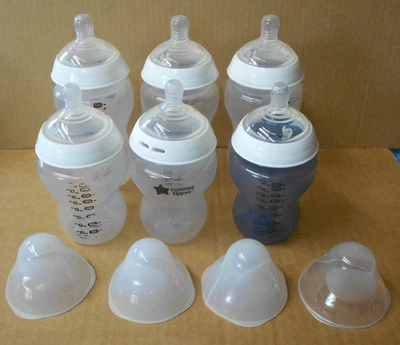 Set of 6 TOMMEE TIPPEE Closer to Nature Baby Bottles Nipples Rings, Lids & Caps - Image 1 of 4