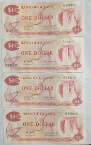 GUYANA ~ FORTLAUFENDE SERIENNUMMERN 1 DOLLAR NOTE 4 STÜCK - Bild 1 von 2