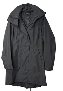 Impermeable para mujer Marmot mediano negro cremallera completa y broches magnéticos capucha cuello alto - Imagen 1 de 9