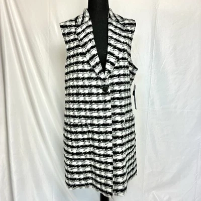 NWT Tribal Wool Blend Longline Sleeveless Vest Jacket L Black Cream - Image 1 of 4